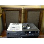 Vintage Panasonic video recorder and a pair of wooden cased speakers E/T