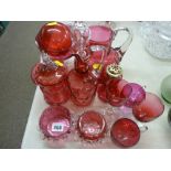 Collection of cranberry glassware