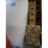 4ft 6ins Dual Season mattress by Highgrove Beds, a Lloyd loom style armchair and blanket chest and a