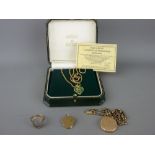 Brooks & Bentley fourteen carat gold and emerald heart pendant on a nine carat gold necklace, two