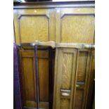 Vintage oak two door wardrobe and non-matching pair of oak bedends and irons