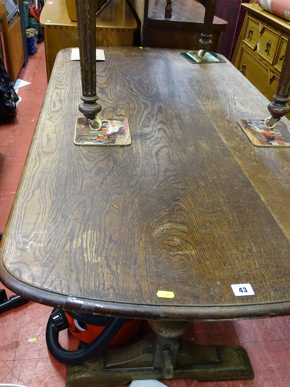 Vintage oak refectory table on bulbous supports