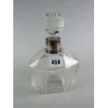A good sterling silver rimmed Art Deco decanter & stopper, 21cms high Condition reports are provided