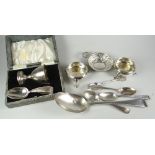 A parcel of hallmarked English silver / continental silver to include spoons, pair of salts ETC