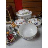 Four items of Royal Worcester 'Evesham' cookware & a pair of novelty Italian pottery figures
