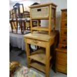 A pine kitchen work table with drawer together with a kitchen basket-drawer Condition reports are