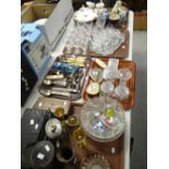 Five trays of items including glassware, loose cutlery, Royal Albert 'Old Country Roses' ETC