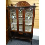 A vintage china cabinet with Art Nouveau stained glass & painted Art Nouveau railback, 106cms wide