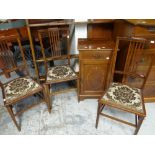 A good quality antique inlaid mahogany night cabinet with single drawer together with three inlaid