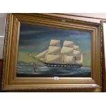 Framed maritime school oil on canvas portrait of a schooner, indistinctly signed, 40 x 58cms