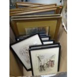 Box of framed pictures including hunting prints, still life, satirical prints Condition reports