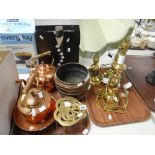 Three brass effect modern table lamps & sundry items of metalware including copper Condition reports