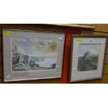 Watercolour by JOHN EDWARDS 'Near Pwll Du, Gomer' together with another watercolour, indistinctly