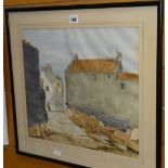 GEORGE BOYTER watercolour - fishing village with slip way & figure, signed & dated 1974 CMS TO