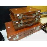 Three good tan leather vintage suitcases / overnight cases / briefcases Condition reports are