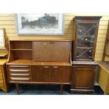 A mid-century teak sideboard together with a reproduction cupboard having glazed top section, 144cms