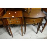 An antique drop-flap table with two end drawers on turned supports Condition reports are provided on