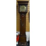 A George II oak encased brass dial longcase clock with Roman numeral chapter ring & with inscription