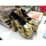 A pair of Spanish made faux-crocodile leather platform shoes Condition reports are provided on