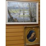 Antique framed oil on canvas of a tearful nun in an antique frame together with a late twentieth