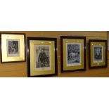 Group of four antique framed etchings, each signed (see four images - various sizes) Condition