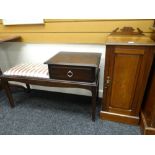 A narrow antique mahogany nightstand together with a Stag Minstrel telephone seat Condition