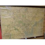 An interesting early twentieth century linen back map of the Cardiff area, 76 x 99cms Condition