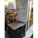 A vintage two-door cupboard with drawer together with an old painted door Condition reports are