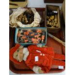 A parcel of antique chess pieces, a felt covered soft toy ETC Condition reports are provided on