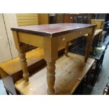 A vintage pine stained-top farmhouse table Condition reports are provided on request by email only