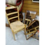 A single lightwood rush seated kitchen chair, three mirrors ETC Condition reports are provided on