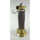 A Laidler Davey-type brass & gauze miner's lamp, impressed with maker's initials in triangle logo '