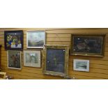 Parcel of mixed framed pictures including still-life oil, upland sheep, still-life in antique