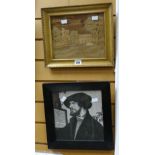 A framed match-stick-work panel entitled verso 'Priory Church, Covent Gardens' & a framed print of