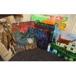 A parcel of unframed paintings on board by JOHN CHERRINGTON Condition reports are provided on