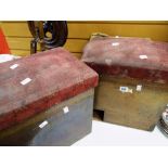 A pair of vintage copper coal box stools with hinging cushion lids Condition reports are provided on
