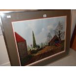Framed signed print of a farm with distant church, 46 x 63cms Condition reports are provided on