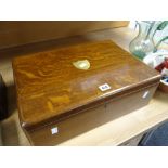 A vintage oak twin-handled cutlery canteen box Condition reports are provided on request by email