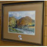 JAMES A MONTGOMERY watercolour river scene in autumn, signed, 24 x 34cms Condition reports are