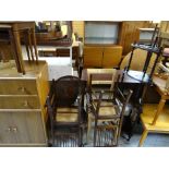 A nest of three coffee tables, sundry chairs & an antique what-not (distressed) Condition reports