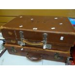 Two vintage tan suitcases Condition reports are provided on request by email only for this type of