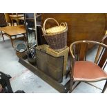 A parcel of small furnishing items including baskets, antique fender, tub chair ETC Condition