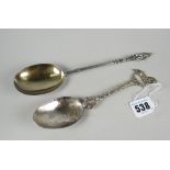 A silver apostle spoon & another sterling silver spoon with horse finial Condition reports are