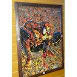 A framed poster for comic hero Spiderman by McFarlane (framed) Condition reports are provided on