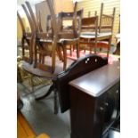An oval reproduction breakfast table with chairs, pair of Stag Minstrel or similar bed ends & a Stag