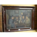 Nineteenth century oil on canvas interior tavern scene with gents telling stories in the company