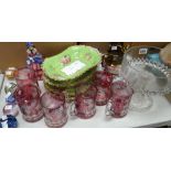 A set of six ruby flush cut tankards, five decorative glass paperweights, a Royal Doulton