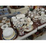 A pottery bread bin, a vintage wooden tea tray & a large quantity of mixed teaware & vintage