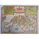 A JOHN SPEED Glamorganshyre antique coloured map, 40 x 52.5cms (A/F) Condition reports are