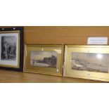 Pair of nineteenth century framed watercolours coastal scenes together with a framed engraving AFTER